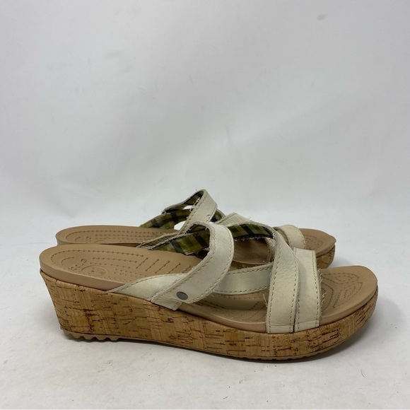 Crocs Women’s A-Leigh White Wedge Cork Sandals Size 7 - Picture 1 of 7